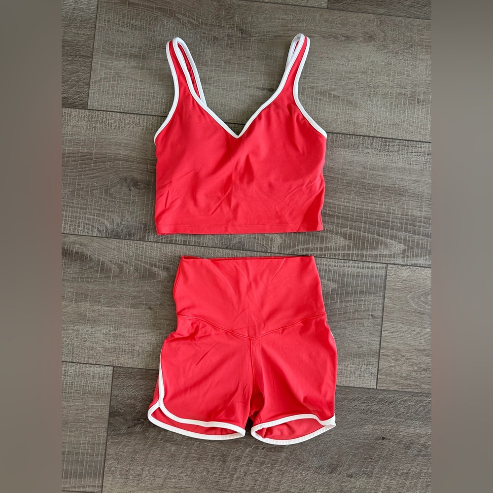 Aerie Set Offline Real Me Low Key Longline Sports Bra + 3” Bike Short Small Red